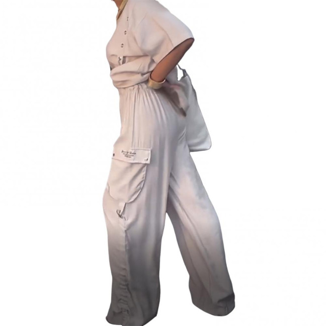 2 Pcs/Set Fall Spring Women T-shirt Pants Set Short Sleeves Round Neck Pleated Top Elastic Waist Wide Leg Trousers Casual Sport Pantsuit Outfit 2 Pcs/Set Fall Spring Women T-shirt Pants Set Short Sleeves Round Neck Pleated Top Elastic Waist Wide Leg Trousers Casual Sport Pantsuit Outfit