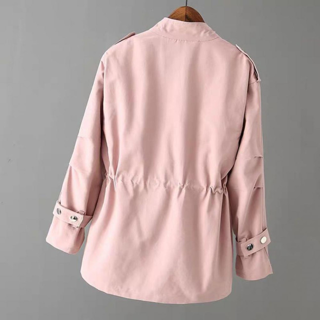 Autumn Winter Women Jacket Stand-up Collar Chest Pockets Zipper Closure Slim Waist Solid Color Mid Length Outdoor Travel Shopping Commuting Jacket Autumn Winter Women Jacket Stand-up Collar Chest Pockets Zipper Closure Slim Waist Solid Color Mid Length Outdoor Travel Shopping Commuting Jacket