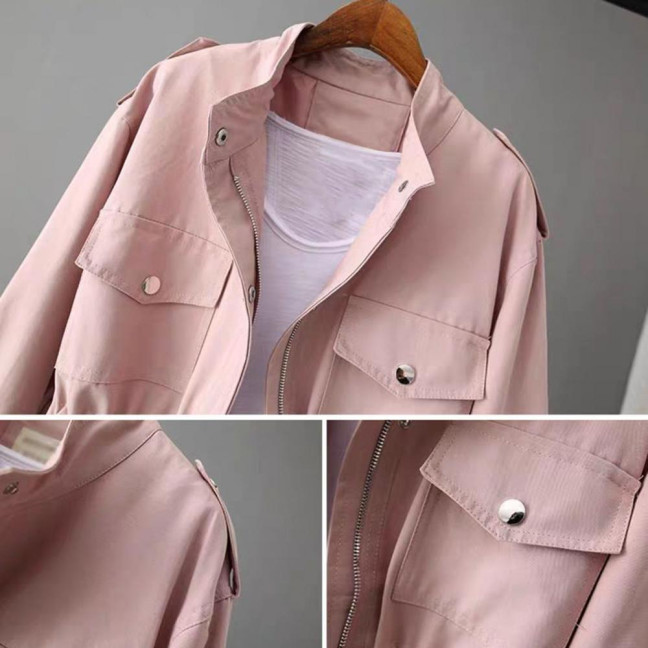 Autumn Winter Women Jacket Stand-up Collar Chest Pockets Zipper Closure Slim Waist Solid Color Mid Length Outdoor Travel Shopping Commuting Jacket Autumn Winter Women Jacket Stand-up Collar Chest Pockets Zipper Closure Slim Waist Solid Color Mid Length Outdoor Travel Shopping Commuting Jacket