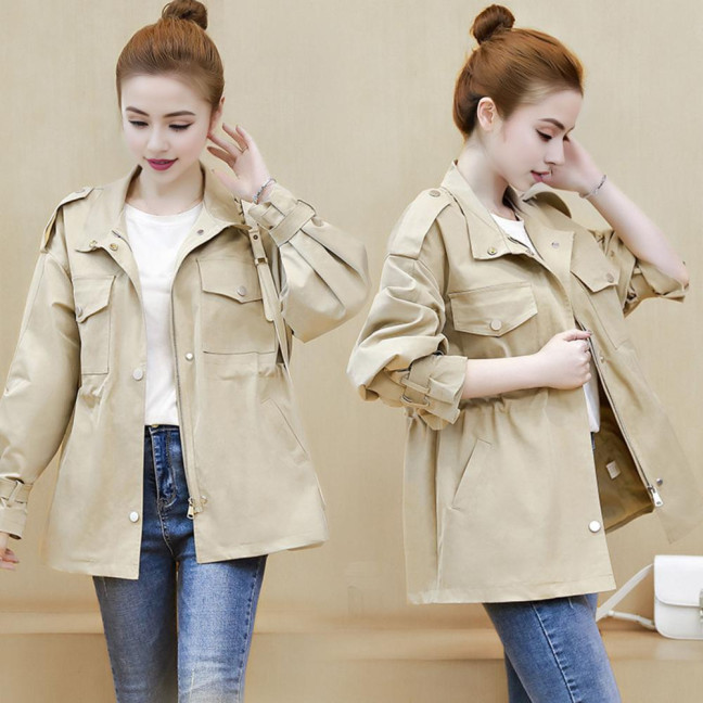 Autumn Winter Women Jacket Stand-up Collar Chest Pockets Zipper Closure Slim Waist Solid Color Mid Length Outdoor Travel Shopping Commuting Jacket Autumn Winter Women Jacket Stand-up Collar Chest Pockets Zipper Closure Slim Waist Solid Color Mid Length Outdoor Travel Shopping Commuting Jacket