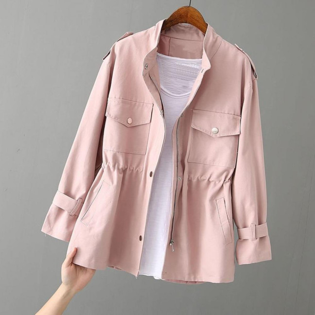 Autumn Winter Women Jacket Stand-up Collar Chest Pockets Zipper Closure Slim Waist Solid Color Mid Length Outdoor Travel Shopping Commuting Jacket Autumn Winter Women Jacket Stand-up Collar Chest Pockets Zipper Closure Slim Waist Solid Color Mid Length Outdoor Travel Shopping Commuting Jacket