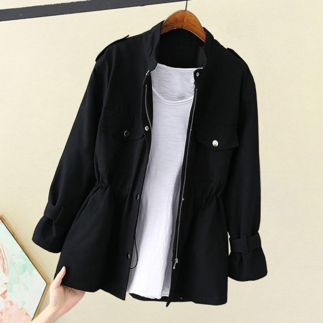 Autumn Winter Women Jacket Stand-up Collar Chest Pockets Zipper Closure Slim Waist Solid Color Mid Length Outdoor Travel Shopping Commuting Jacket Autumn Winter Women Jacket Stand-up Collar Chest Pockets Zipper Closure Slim Waist Solid Color Mid Length Outdoor Travel Shopping Commuting Jacket