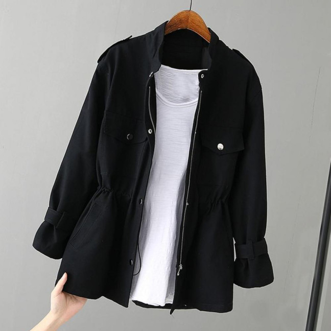 Autumn Winter Women Jacket Stand-up Collar Chest Pockets Zipper Closure Slim Waist Solid Color Mid Length Outdoor Travel Shopping Commuting Jacket Autumn Winter Women Jacket Stand-up Collar Chest Pockets Zipper Closure Slim Waist Solid Color Mid Length Outdoor Travel Shopping Commuting Jacket
