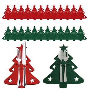 12Pcs Christmas Tableware Holder Flatware Bag Xmas Tree Cutlery Pockets Dinner Knife Fork Covers for Holiday Home Party Decorations
