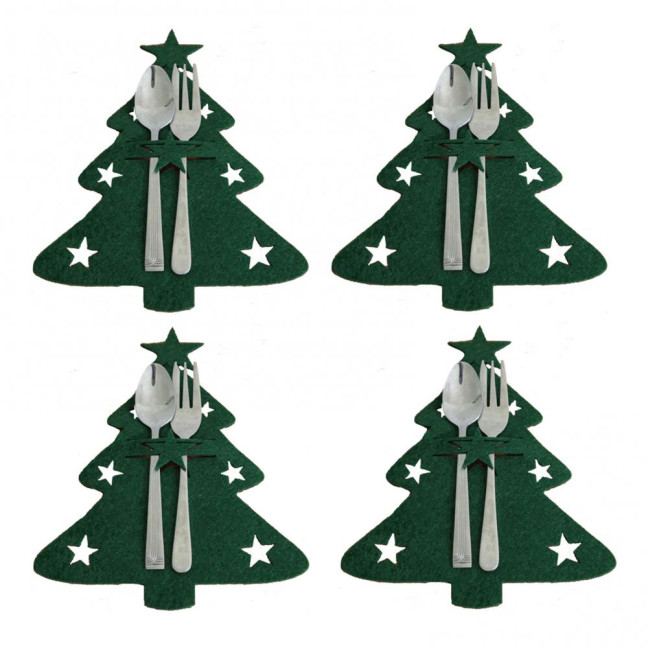 12Pcs Christmas Tableware Holder Flatware Bag Xmas Tree Cutlery Pockets Dinner Knife Fork Covers for Holiday Home Party Decorations