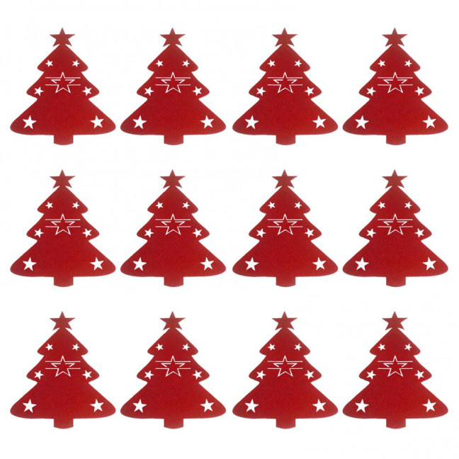 12Pcs Christmas Tableware Holder Flatware Bag Xmas Tree Cutlery Pockets Dinner Knife Fork Covers for Holiday Home Party Decorations