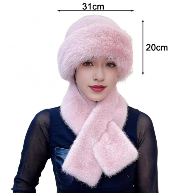 2 Pcs/Set Women Winter Hat Scarf Set Fuzzy Plush Thickened Windproof Heat Retention Cross Neck Wrap Solid Color Dome Faux Fur Fisherman Hat Outdoor Cap