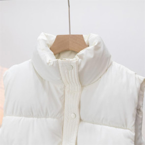 Winter Women Vest Coat Thickened Padded Button Closure Stand-up Collar Drawstring Hem Sleeveless Solid Color Windproof Heat Retention Outdoor Down Coat