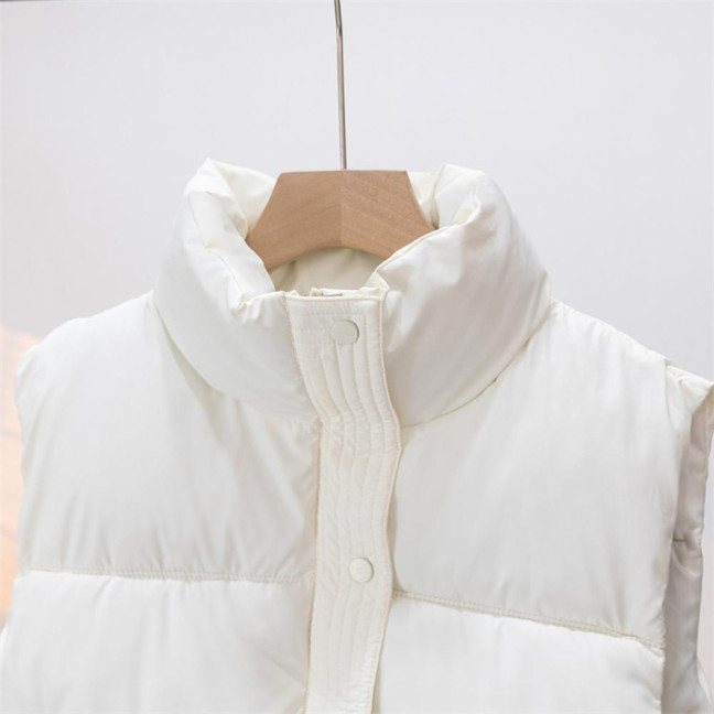 Winter Women Vest Coat Thickened Padded Button Closure Stand-up Collar Drawstring Hem Sleeveless Solid Color Windproof Heat Retention Outdoor Down Coat