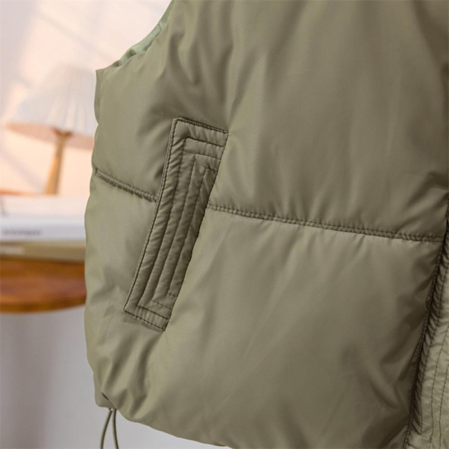 Winter Women Vest Coat Thickened Padded Button Closure Stand-up Collar Drawstring Hem Sleeveless Solid Color Windproof Heat Retention Outdoor Down Coat
