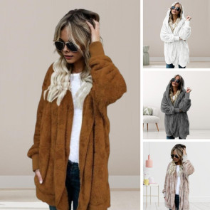 Women Winter Jacket Double-sided Wear Thick Fleece Hooded Pockets Mid Length Solid Color Warm Casual Daily Wear Long Coat 