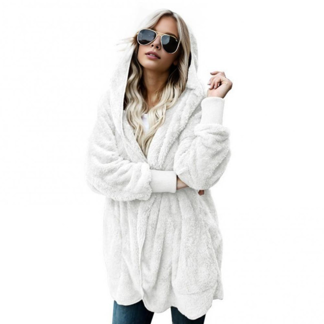 Women Winter Jacket Double-sided Wear Thick Fleece Hooded Pockets Mid Length Solid Color Warm Casual Daily Wear Long Coat 