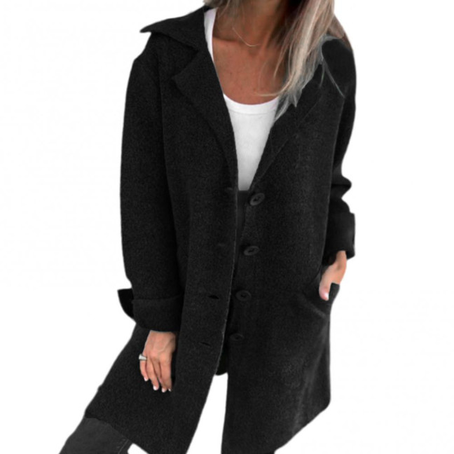 Autumn Winter Women Jacket Turn-down Collar Single-breasted Long Sleeves Loose Solid Color Woolen Coat Pockets Mid Length Commuting Dating Overcoat Autumn Winter Women Jacket Turn-down Collar Single-breasted Long Sleeves Loose Solid Color Woolen Coat Pockets Mid Length Commuting Dating Overcoat
