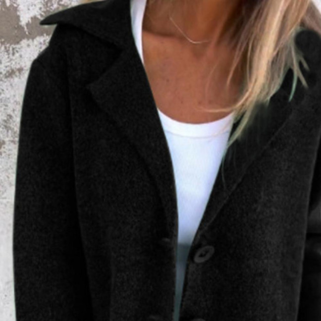 Autumn Winter Women Jacket Turn-down Collar Single-breasted Long Sleeves Loose Solid Color Woolen Coat Pockets Mid Length Commuting Dating Overcoat Autumn Winter Women Jacket Turn-down Collar Single-breasted Long Sleeves Loose Solid Color Woolen Coat Pockets Mid Length Commuting Dating Overcoat
