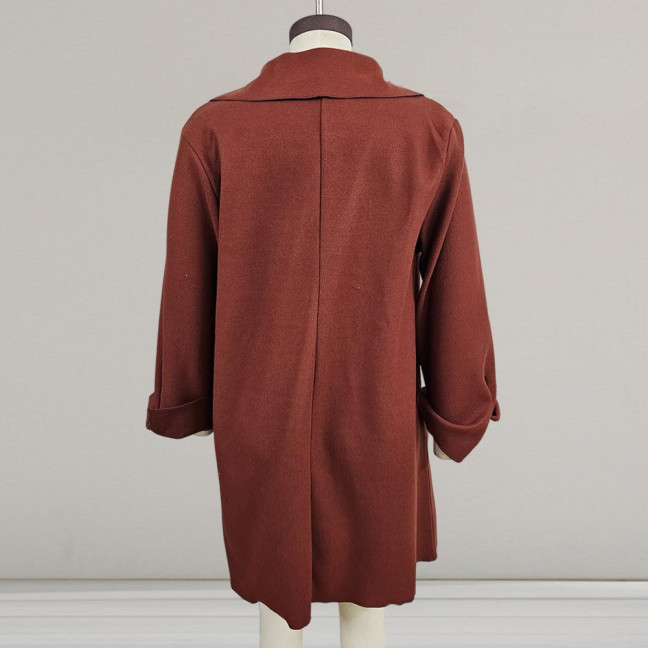 Autumn Winter Women Jacket Turn-down Collar Single-breasted Long Sleeves Loose Solid Color Woolen Coat Pockets Mid Length Commuting Dating Overcoat Autumn Winter Women Jacket Turn-down Collar Single-breasted Long Sleeves Loose Solid Color Woolen Coat Pockets Mid Length Commuting Dating Overcoat