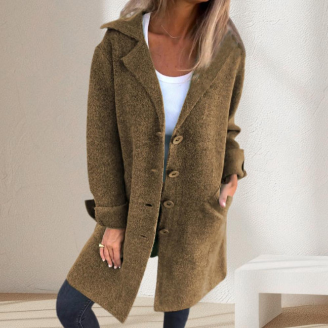 Autumn Winter Women Jacket Turn-down Collar Single-breasted Long Sleeves Loose Solid Color Woolen Coat Pockets Mid Length Commuting Dating Overcoat Autumn Winter Women Jacket Turn-down Collar Single-breasted Long Sleeves Loose Solid Color Woolen Coat Pockets Mid Length Commuting Dating Overcoat