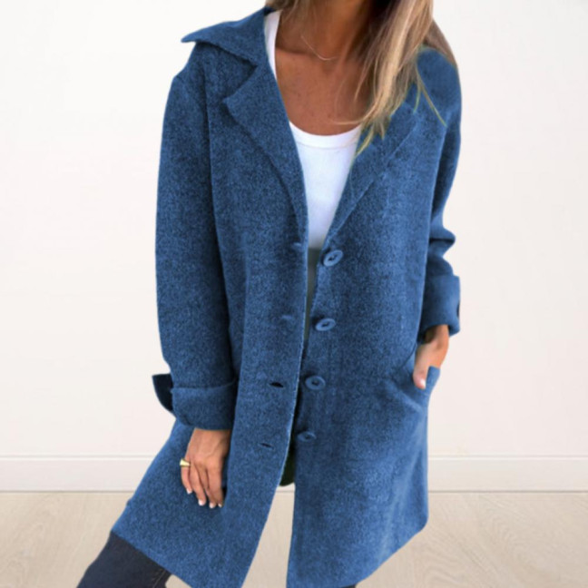 Autumn Winter Women Jacket Turn-down Collar Single-breasted Long Sleeves Loose Solid Color Woolen Coat Pockets Mid Length Commuting Dating Overcoat Autumn Winter Women Jacket Turn-down Collar Single-breasted Long Sleeves Loose Solid Color Woolen Coat Pockets Mid Length Commuting Dating Overcoat