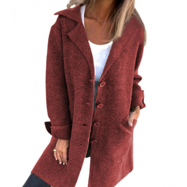 Autumn Winter Women Jacket Turn-down Collar Single-breasted Long Sleeves Loose Solid Color Woolen Coat Pockets Mid Length Commuting Dating Overcoat Autumn Winter Women Jacket Turn-down Collar Single-breasted Long Sleeves Loose Solid Color Woolen Coat Pockets Mid Length Commuting Dating Overcoat