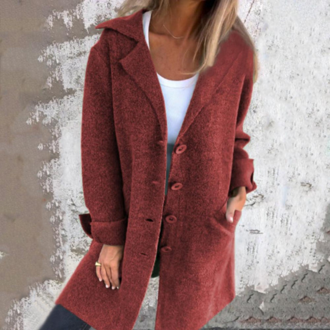 Autumn Winter Women Jacket Turn-down Collar Single-breasted Long Sleeves Loose Solid Color Woolen Coat Pockets Mid Length Commuting Dating Overcoat Autumn Winter Women Jacket Turn-down Collar Single-breasted Long Sleeves Loose Solid Color Woolen Coat Pockets Mid Length Commuting Dating Overcoat