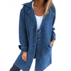 Autumn Winter Women Jacket Turn-down Collar Single-breasted Long Sleeves Loose Solid Color Woolen Coat Pockets Mid Length Commuting Dating Overcoat 