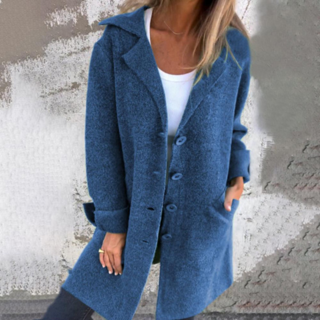 Autumn Winter Women Jacket Turn-down Collar Single-breasted Long Sleeves Loose Solid Color Woolen Coat Pockets Mid Length Commuting Dating Overcoat Autumn Winter Women Jacket Turn-down Collar Single-breasted Long Sleeves Loose Solid Color Woolen Coat Pockets Mid Length Commuting Dating Overcoat
