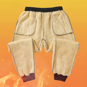 Winter Men Pants Thick Fleece Drawstring Elastic Waist Heat Retention Pockets Solid Color Warm Sport Travel Work Trousers