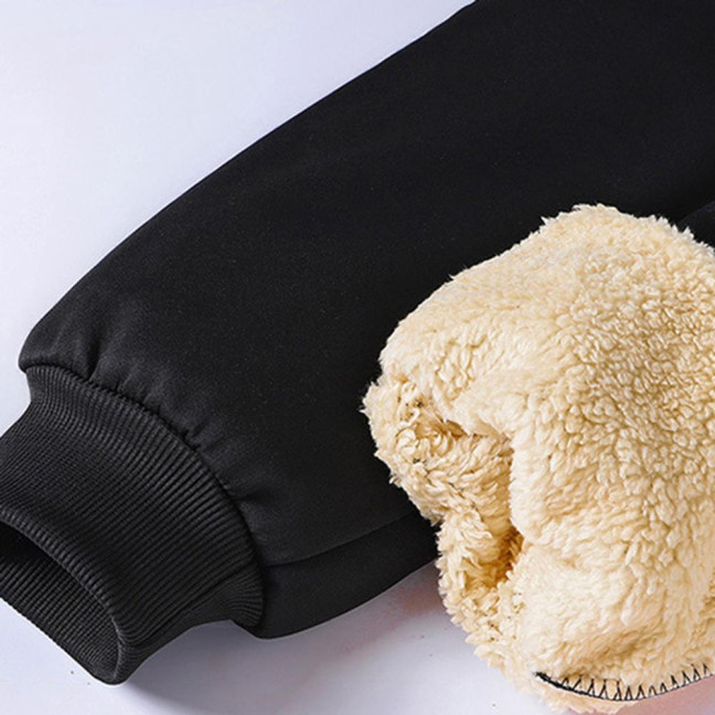 Winter Men Pants Thick Fleece Drawstring Elastic Waist Heat Retention Pockets Solid Color Warm Sport Travel Work Trousers