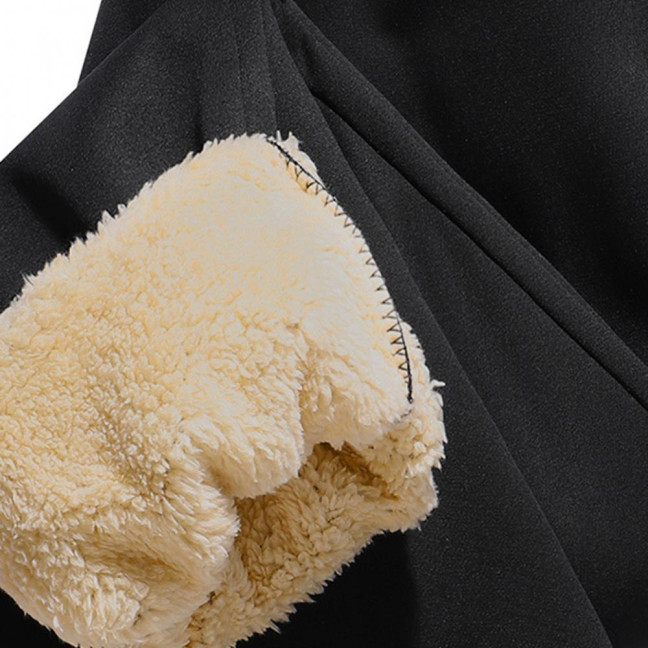 Winter Men Pants Thick Fleece Drawstring Elastic Waist Heat Retention Pockets Solid Color Warm Sport Travel Work Trousers