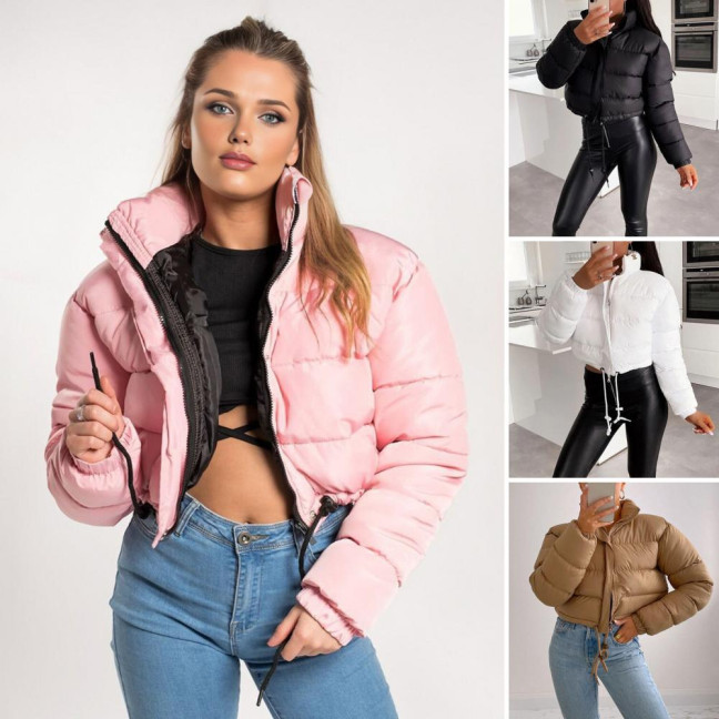 Women's Cotton-Padded Coat Lightweight Solid Color Warm Jacket with Drawstring Hem Stand Collar Zipper Short Padded Coat for Autumn Winter