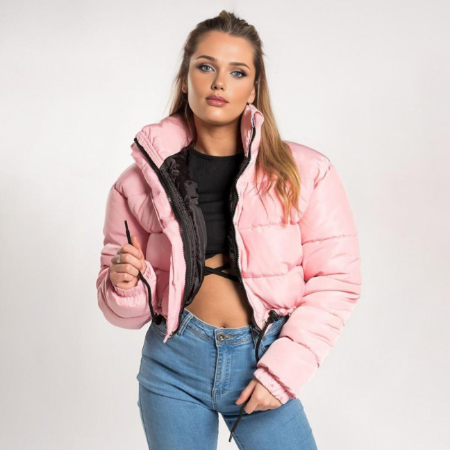 Women's Cotton-Padded Coat Lightweight Solid Color Warm Jacket with Drawstring Hem Stand Collar Zipper Short Padded Coat for Autumn Winter