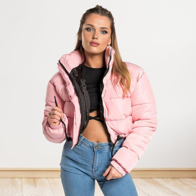 Women's Cotton-Padded Coat Lightweight Solid Color Warm Jacket with Drawstring Hem Stand Collar Zipper Short Padded Coat for Autumn Winter