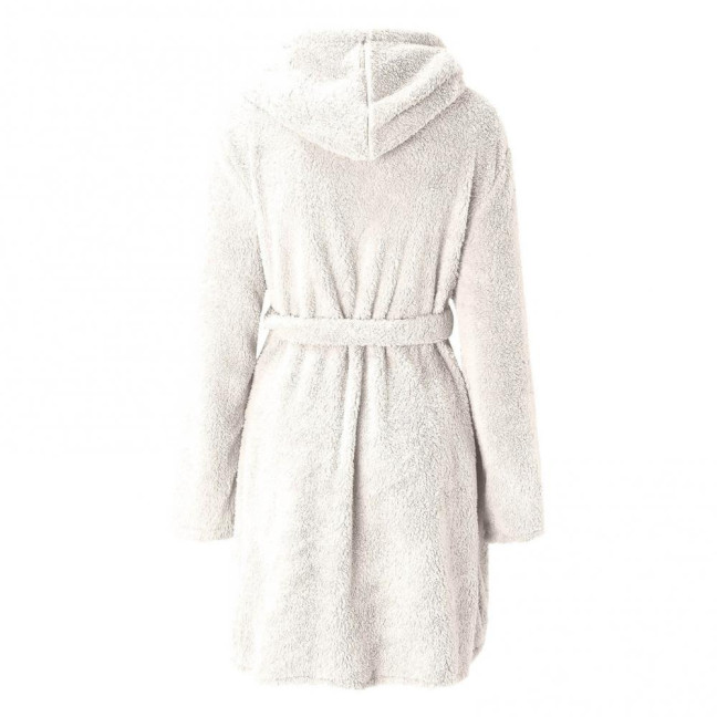 Women's Hooded Nightgown Plush Winter Bathrobe with Pockets Solid Color Tie Waist Flannel Pajamas for Home Sauna Vacation Party