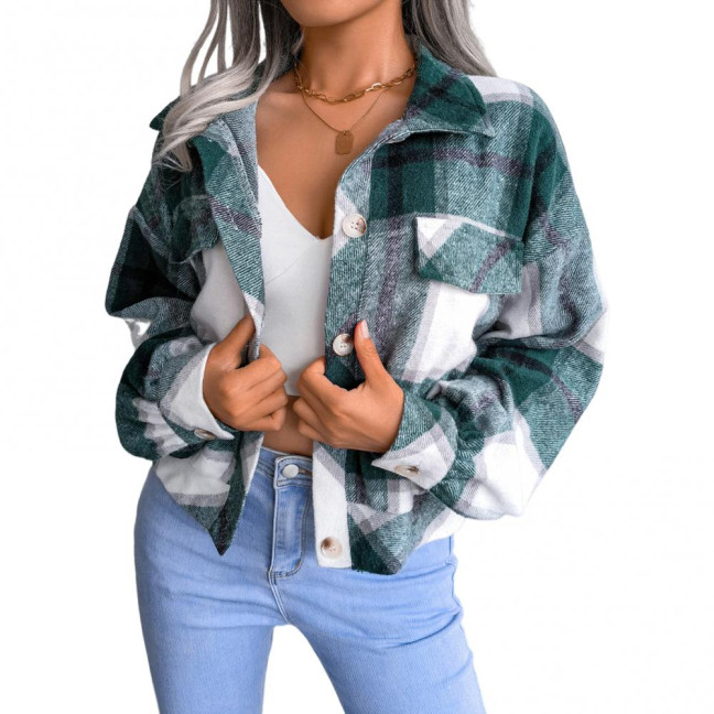 Fall Spring Women Jacket Contrast Color Plaid Print Turn-down Collar Single-breasted Fake Pocket Long Sleeves Loose Commuting Dating Coat Fall Spring Women Jacket Contrast Color Plaid Print Turn-down Collar Single-breasted Fake Pocket Long Sleeves Loose Commuting Dating Coat