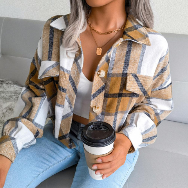 Fall Spring Women Jacket Contrast Color Plaid Print Turn-down Collar Single-breasted Fake Pocket Long Sleeves Loose Commuting Dating Coat Fall Spring Women Jacket Contrast Color Plaid Print Turn-down Collar Single-breasted Fake Pocket Long Sleeves Loose Commuting Dating Coat