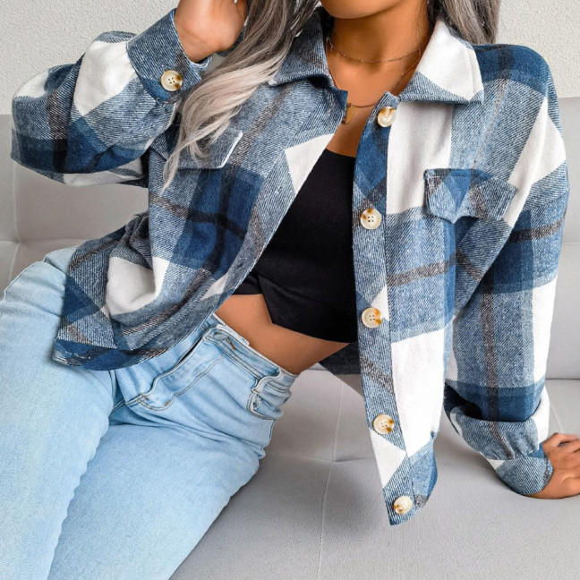 Fall Spring Women Jacket Contrast Color Plaid Print Turn-down Collar Single-breasted Fake Pocket Long Sleeves Loose Commuting Dating Coat Fall Spring Women Jacket Contrast Color Plaid Print Turn-down Collar Single-breasted Fake Pocket Long Sleeves Loose Commuting Dating Coat