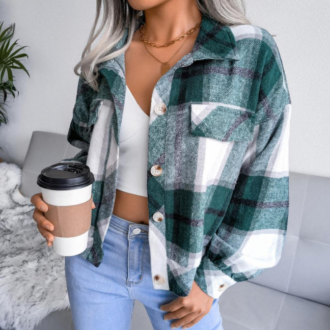 Fall Spring Women Jacket Contrast Color Plaid Print Turn-down Collar Single-breasted Fake Pocket Long Sleeves Loose Commuting Dating Coat Fall Spring Women Jacket Contrast Color Plaid Print Turn-down Collar Single-breasted Fake Pocket Long Sleeves Loose Commuting Dating Coat