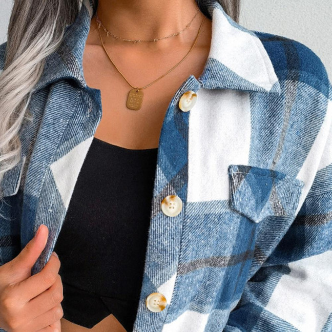 Fall Spring Women Jacket Contrast Color Plaid Print Turn-down Collar Single-breasted Fake Pocket Long Sleeves Loose Commuting Dating Coat Fall Spring Women Jacket Contrast Color Plaid Print Turn-down Collar Single-breasted Fake Pocket Long Sleeves Loose Commuting Dating Coat