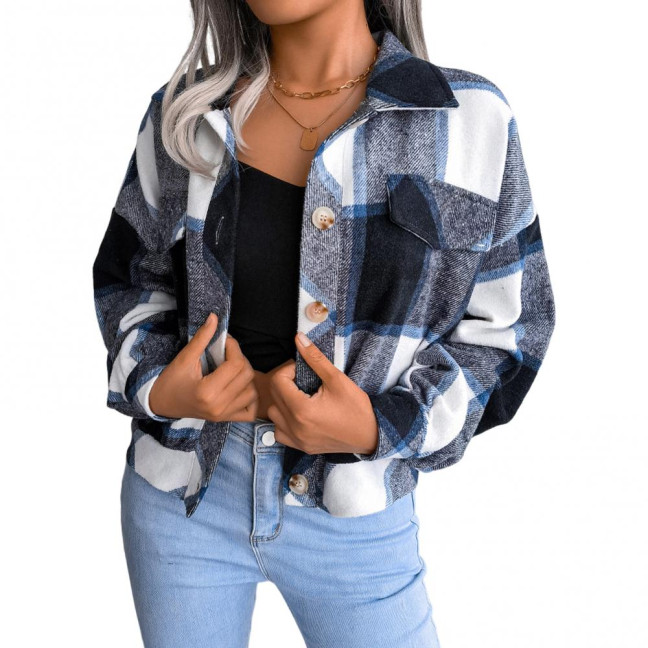 Fall Spring Women Jacket Contrast Color Plaid Print Turn-down Collar Single-breasted Fake Pocket Long Sleeves Loose Commuting Dating Coat Fall Spring Women Jacket Contrast Color Plaid Print Turn-down Collar Single-breasted Fake Pocket Long Sleeves Loose Commuting Dating Coat