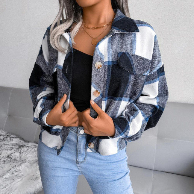 Fall Spring Women Jacket Contrast Color Plaid Print Turn-down Collar Single-breasted Fake Pocket Long Sleeves Loose Commuting Dating Coat Fall Spring Women Jacket Contrast Color Plaid Print Turn-down Collar Single-breasted Fake Pocket Long Sleeves Loose Commuting Dating Coat