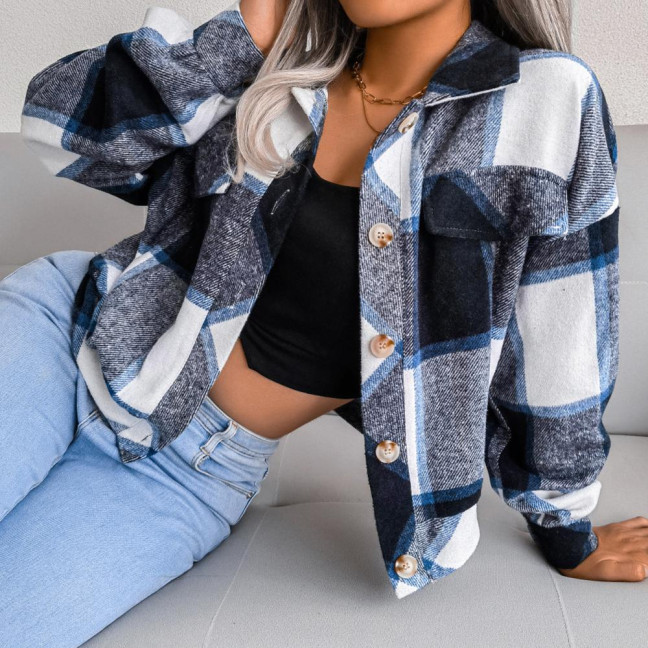 Fall Spring Women Jacket Contrast Color Plaid Print Turn-down Collar Single-breasted Fake Pocket Long Sleeves Loose Commuting Dating Coat Fall Spring Women Jacket Contrast Color Plaid Print Turn-down Collar Single-breasted Fake Pocket Long Sleeves Loose Commuting Dating Coat