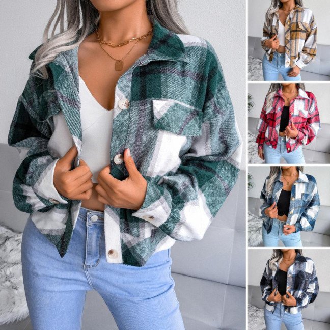 Fall Spring Women Jacket Contrast Color Plaid Print Turn-down Collar Single-breasted Fake Pocket Long Sleeves Loose Commuting Dating Coat Fall Spring Women Jacket Contrast Color Plaid Print Turn-down Collar Single-breasted Fake Pocket Long Sleeves Loose Commuting Dating Coat