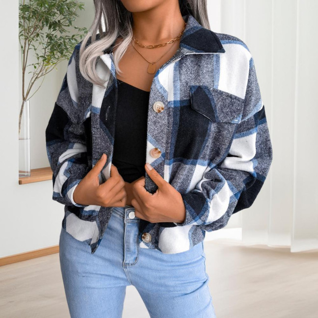 Fall Spring Women Jacket Contrast Color Plaid Print Turn-down Collar Single-breasted Fake Pocket Long Sleeves Loose Commuting Dating Coat Fall Spring Women Jacket Contrast Color Plaid Print Turn-down Collar Single-breasted Fake Pocket Long Sleeves Loose Commuting Dating Coat
