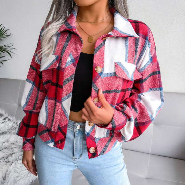 Fall Spring Women Jacket Contrast Color Plaid Print Turn-down Collar Single-breasted Fake Pocket Long Sleeves Loose Commuting Dating Coat Fall Spring Women Jacket Contrast Color Plaid Print Turn-down Collar Single-breasted Fake Pocket Long Sleeves Loose Commuting Dating Coat