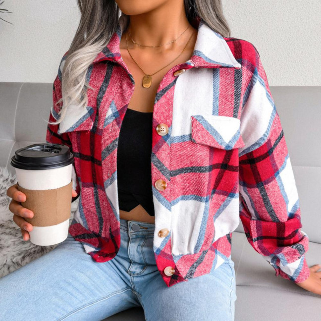 Fall Spring Women Jacket Contrast Color Plaid Print Turn-down Collar Single-breasted Fake Pocket Long Sleeves Loose Commuting Dating Coat Fall Spring Women Jacket Contrast Color Plaid Print Turn-down Collar Single-breasted Fake Pocket Long Sleeves Loose Commuting Dating Coat