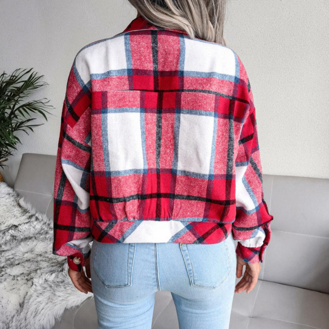 Fall Spring Women Jacket Contrast Color Plaid Print Turn-down Collar Single-breasted Fake Pocket Long Sleeves Loose Commuting Dating Coat Fall Spring Women Jacket Contrast Color Plaid Print Turn-down Collar Single-breasted Fake Pocket Long Sleeves Loose Commuting Dating Coat