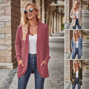 Women Sweater Jacket Open Stitch Knitted Solid Color Coat Loose Thermal Long Sleeved Commuting Dating Spring Fall Winter Outerwear 