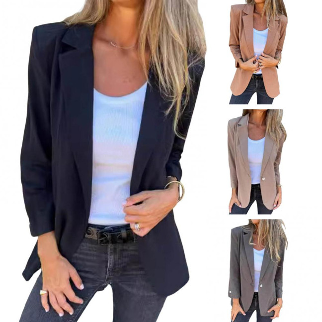 Women Suit Coat Lapel Long Sleeve Single-Breasted Suit Jacket Solid Color Loose Fit Casual Business Outwear