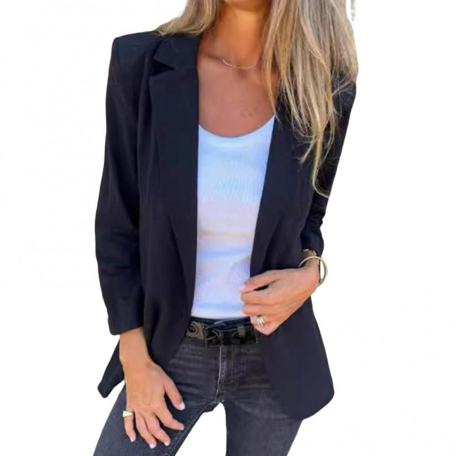 Women Suit Coat Lapel Long Sleeve Single-Breasted Suit Jacket Solid Color Loose Fit Casual Business Outwear