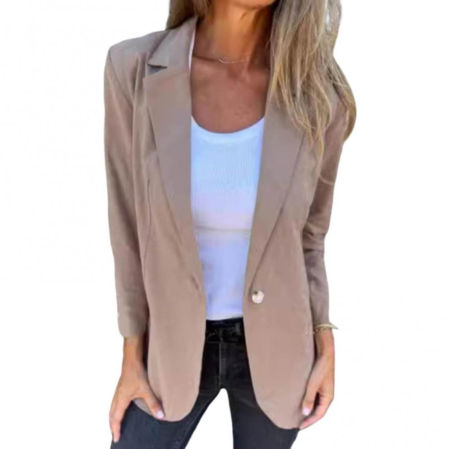 Women Suit Coat Lapel Long Sleeve Single-Breasted Suit Jacket Solid Color Loose Fit Casual Business Outwear