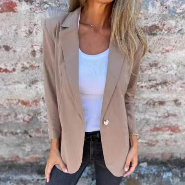 Women Suit Coat Lapel Long Sleeve Single-Breasted Suit Jacket Solid Color Loose Fit Casual Business Outwear